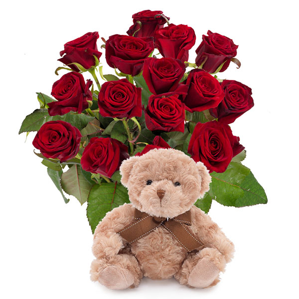 Rode rozen met teddybeer