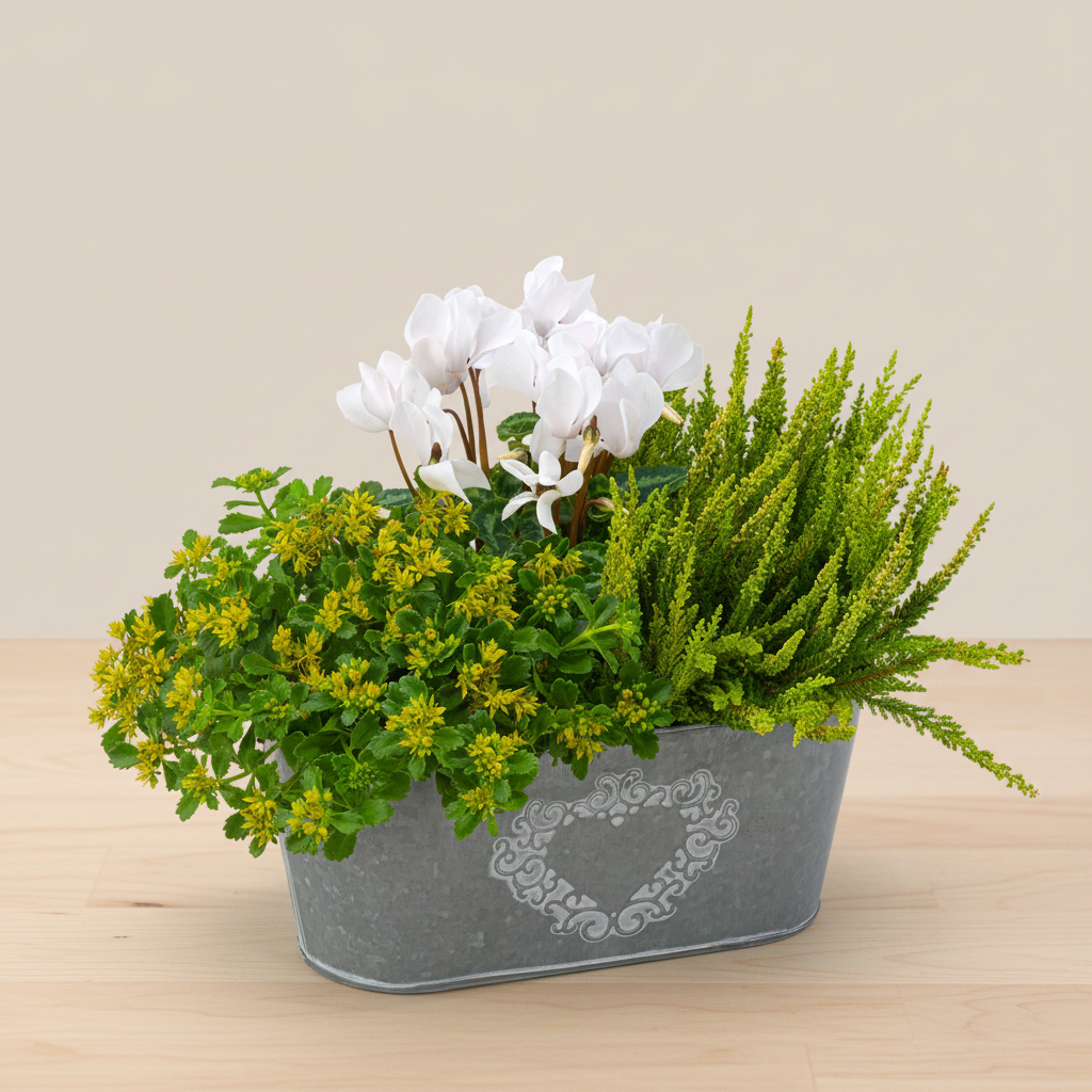 Herbstarrangement in Weiß & Grün