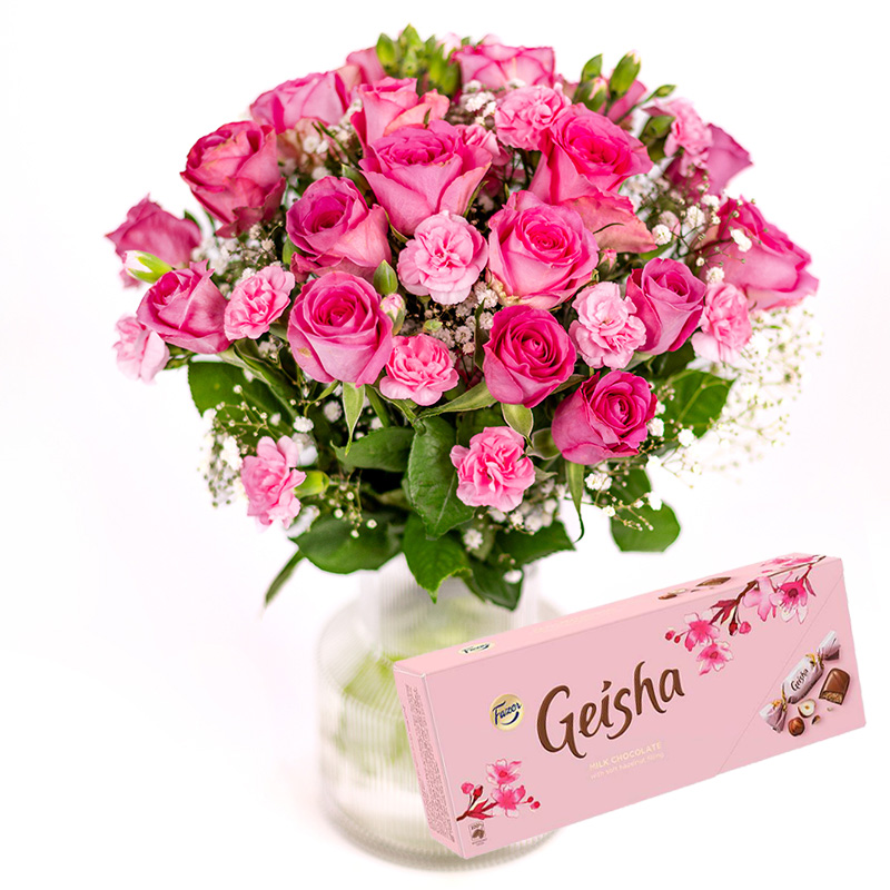 Pink flowers & Geisha | Trackable delivery | Euroflorist