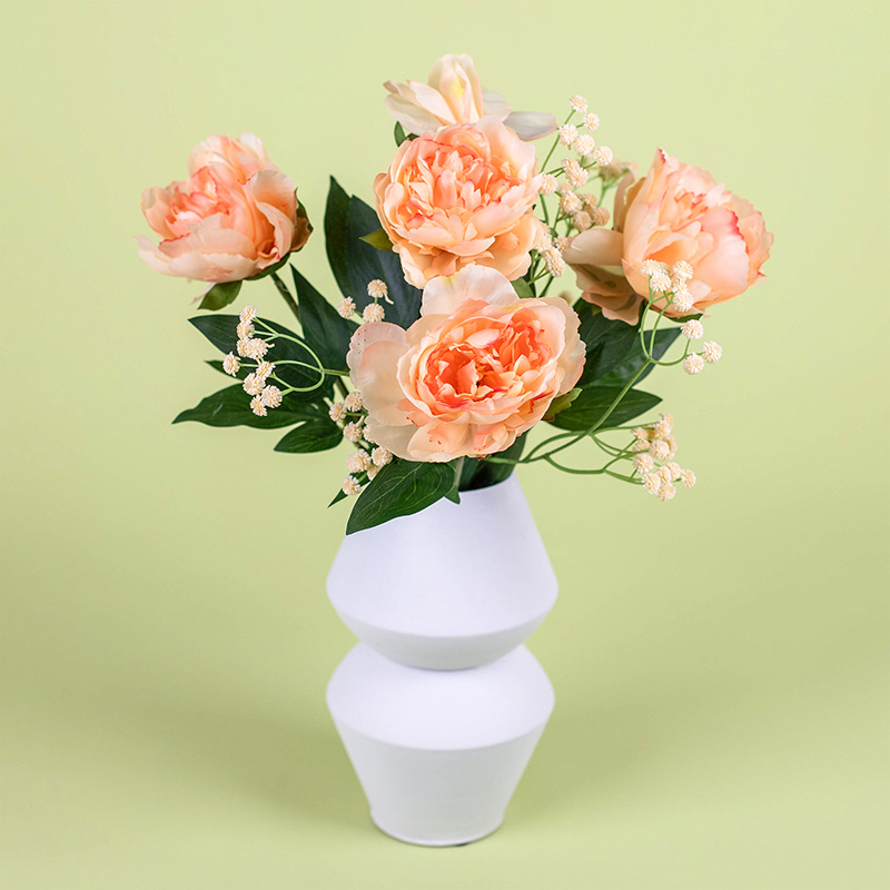 Zijden Kunstbloemen | Abrikozen pioenrozen & vaas