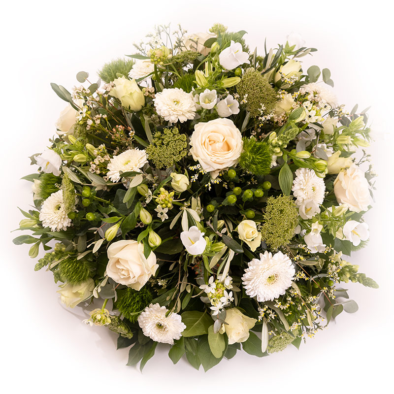 Wit rond rouwarrangement
