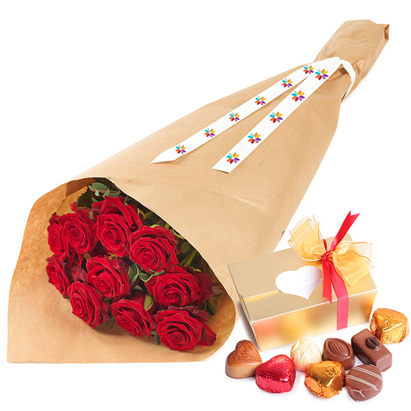 Rode rozen en chocolade