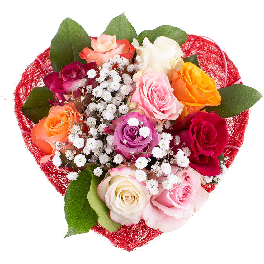 Blumenstrauß Rosenzeit + Herzmanschette