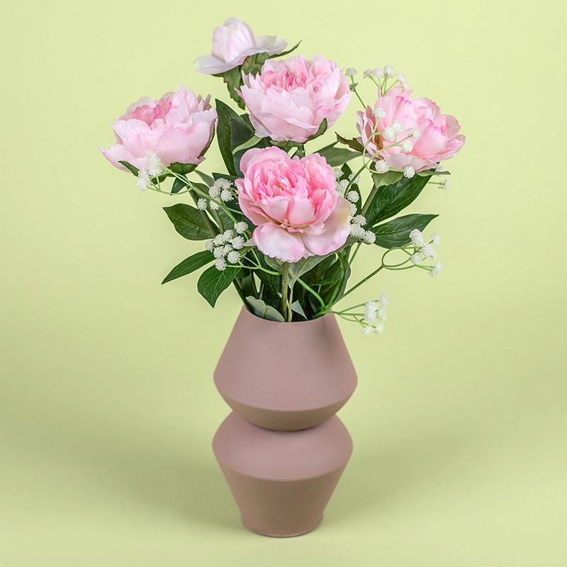Zijden Kunstbloemen | Roze pioenrozen & vaas