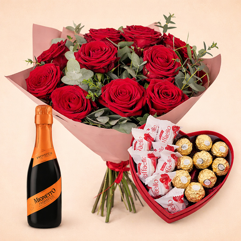 Limited Valentine’s gift set: roses, chocolates & prosecco