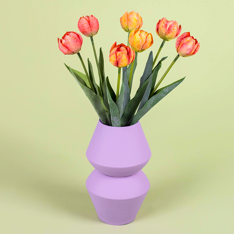 Zijden Kunstbloemen | Tulpen & paarse vaas
